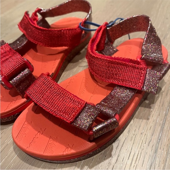 Mini Melissa Papete Rider Sandal kids youth jelly sandals red glitter size 4 NEW - Picture 3 of 7